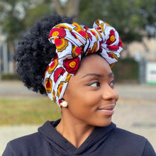 Afbeelding in Gallery-weergave laden, African headwrap - White / Red / Yellow disks
