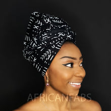 Load image into Gallery viewer, African Black / white Bogolan / mud cloth headwrap
