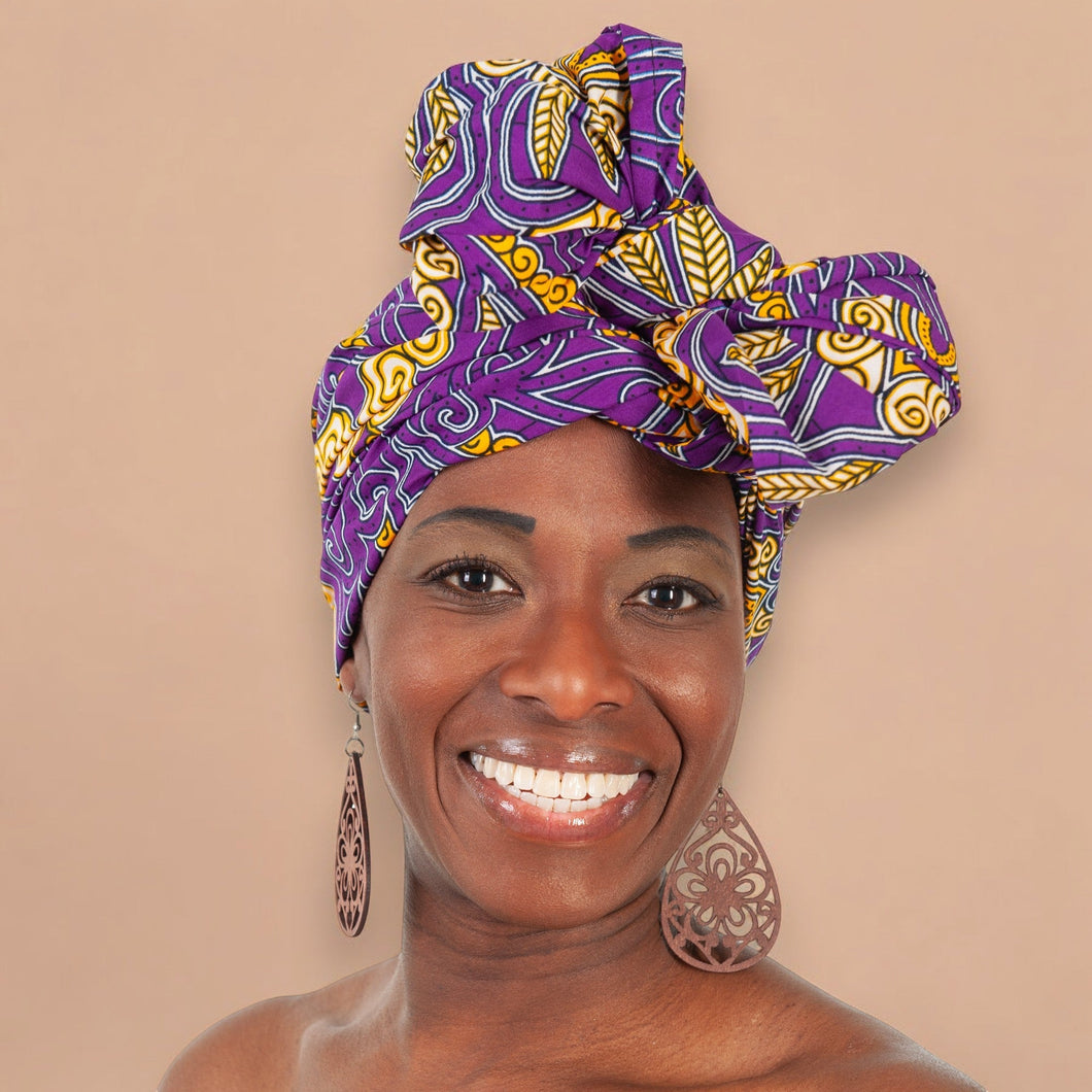 African headwrap - Purple / yellow