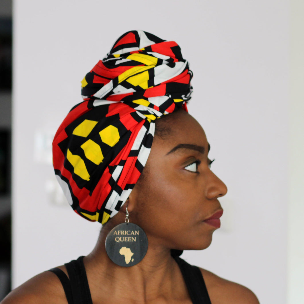 African Red Samakaka headwrap - Angolan Samacaca Tribal Print