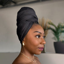 Charger l&#39;image dans la galerie, Headwrap Noir - Turban en Tissu Jersey Extensible
