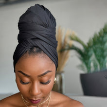 Charger l&#39;image dans la galerie, Headwrap Noir - Turban en Tissu Jersey Extensible
