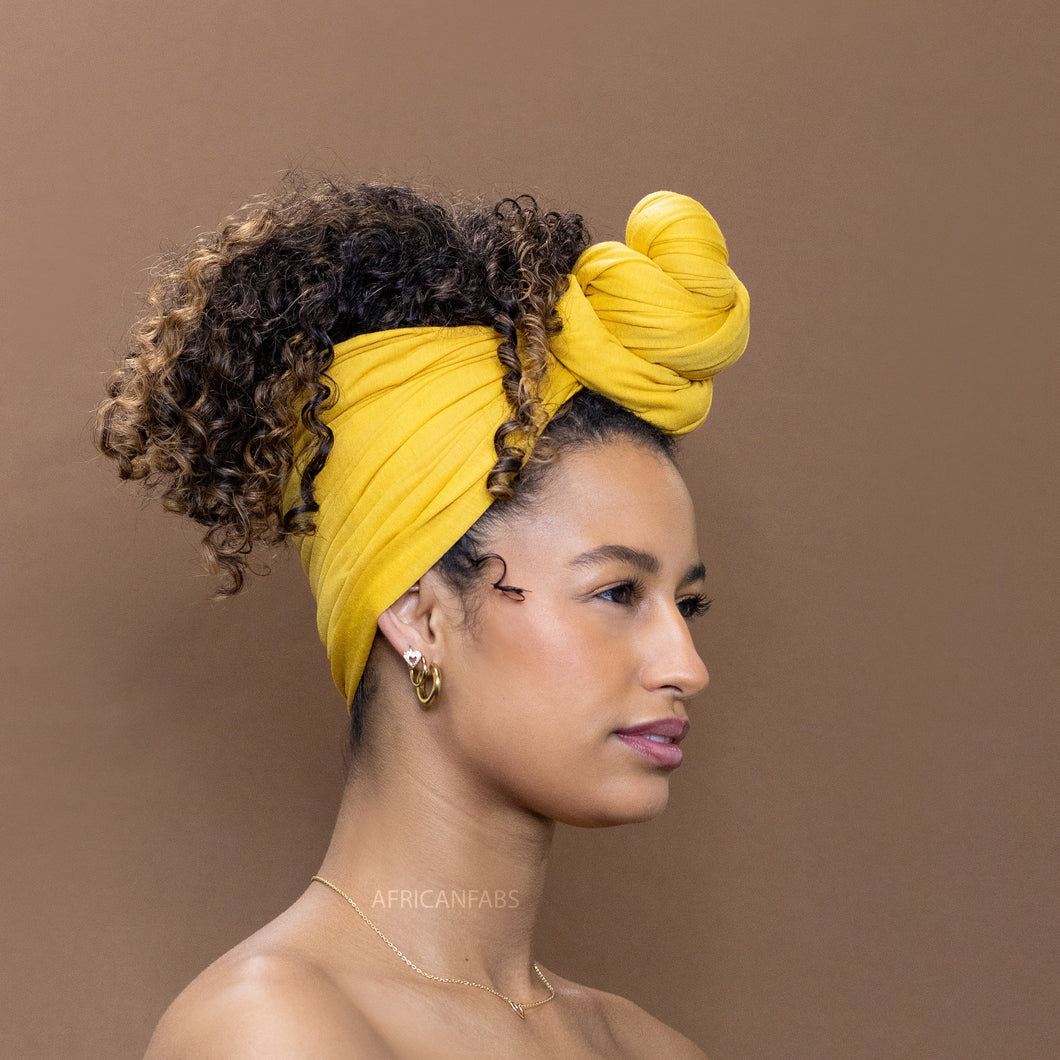 Headwrap jaune ocre - Turban en tissu jersey extensible