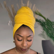 Charger l&#39;image dans la galerie, Headwrap jaune ocre - Turban en tissu jersey extensible
