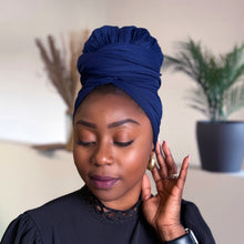 Load image into Gallery viewer, Navy blue Headwrap - Stretchy Jersey Fabric Turban
