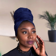 Load image into Gallery viewer, Navy blue Headwrap - Stretchy Jersey Fabric Turban
