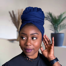 Load image into Gallery viewer, Navy blue Headwrap - Stretchy Jersey Fabric Turban
