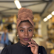 Load image into Gallery viewer, Light Brown Headwrap - Stretchy Jersey Fabric Turban
