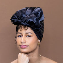 Load image into Gallery viewer, Black Satin scarf / bandana / square headwrap
