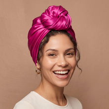 Load image into Gallery viewer, Pink Fuchsia Satin Square Scarf / Bandana / Headwrap 90 x 90 cm

