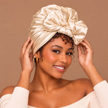 Charger l'image dans la galerie, Beige Ivory Satin Square Scarf / Bandana / Headwrap 90 x 90 cm
