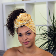 Lade das Bild in den Galerie-Viewer, Velvet headwrap / velvet turban - Ochre yellow
