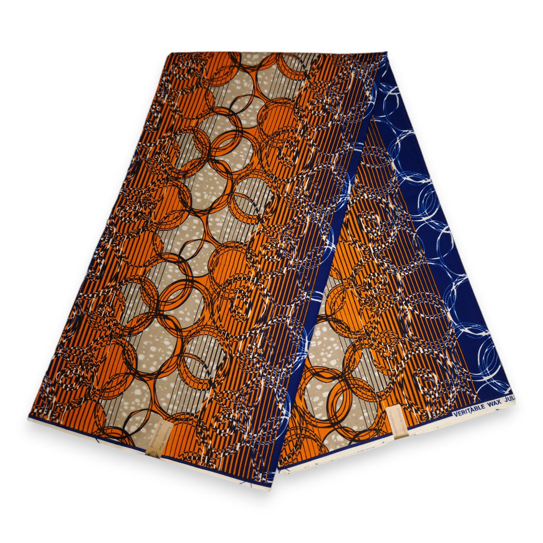 6 Yards - African Wax print fabric - Orange rings