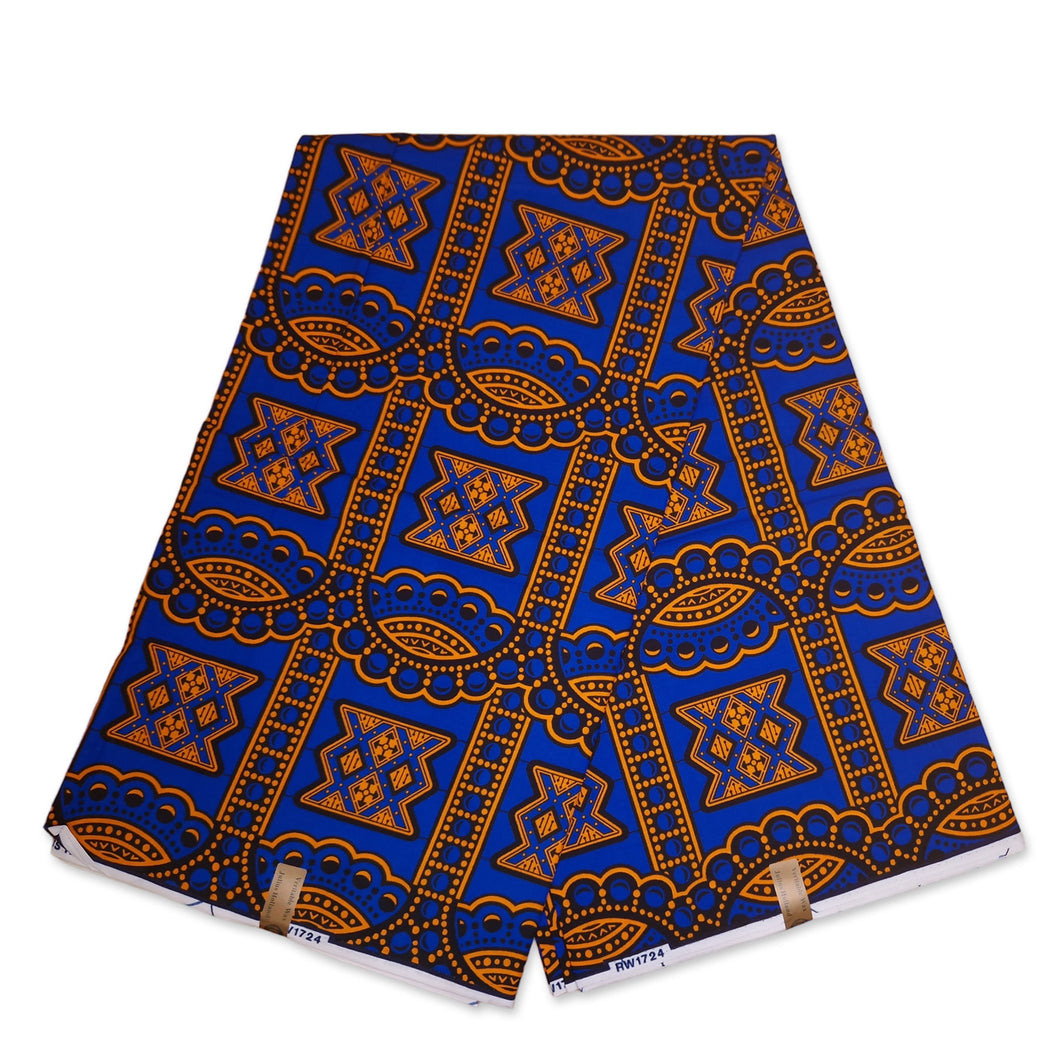 6 Yards - Afrikanischer Wax - Blau / Orange antik