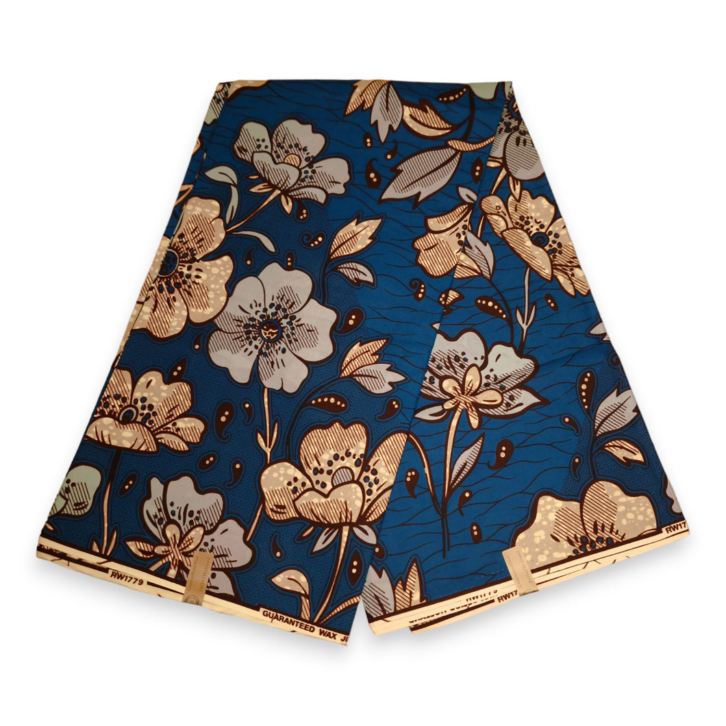6 Yards - African Wax print fabric - Blue flowers