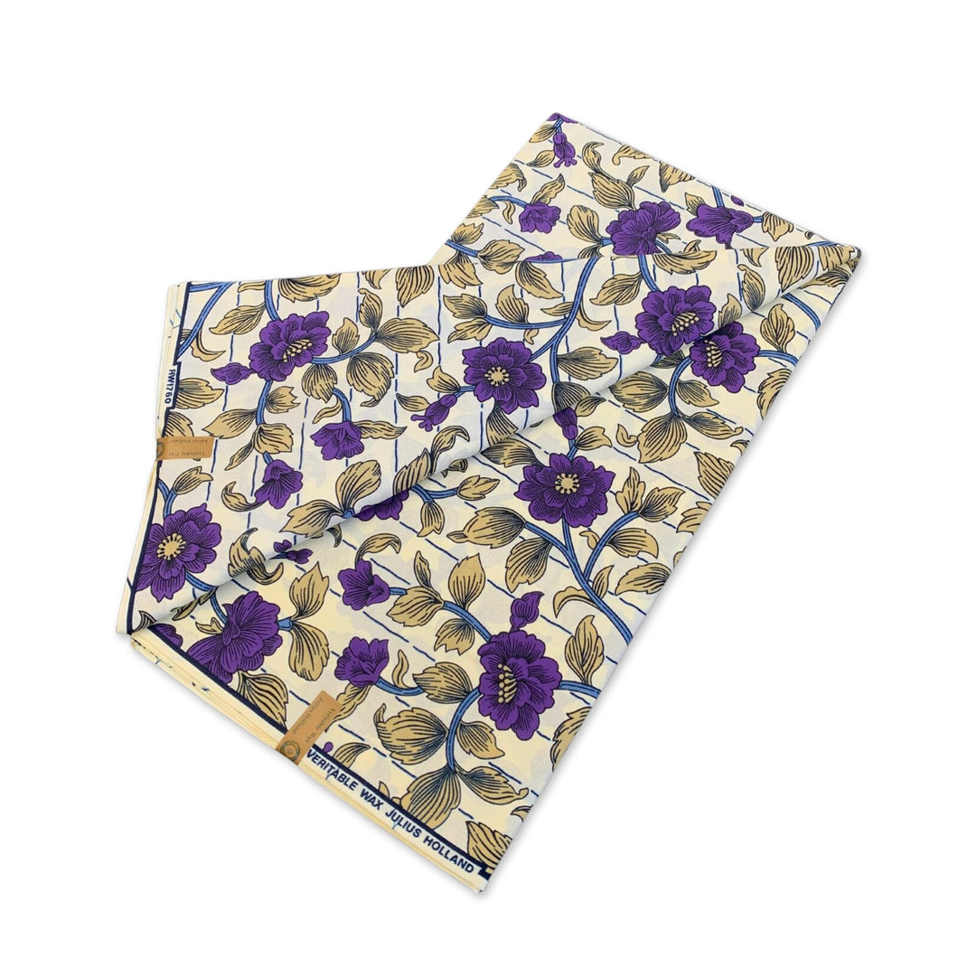 6 Yards - Tissu imprimé Wax Africain - Fleurs Violettes