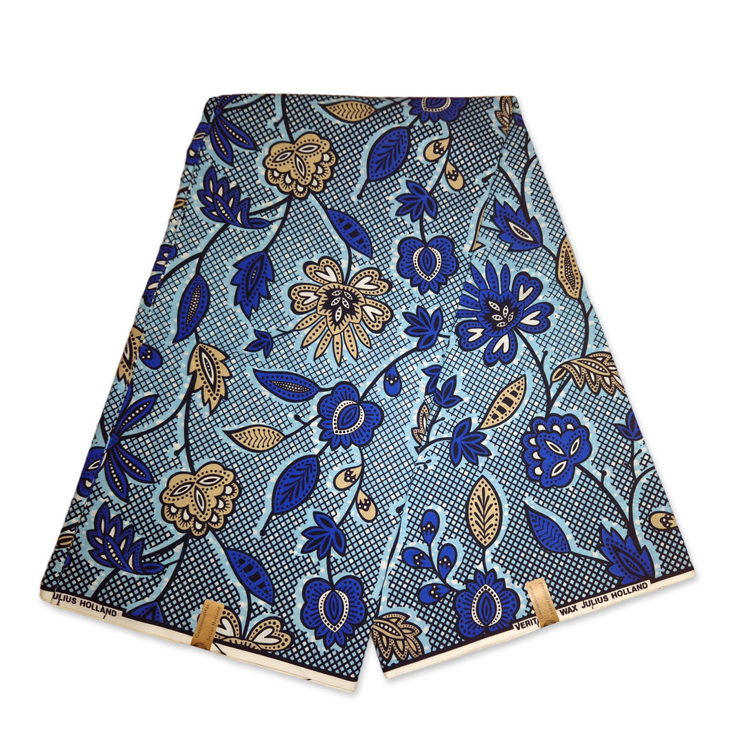 6 Yards - African Wax print fabric - Blue leaftrails