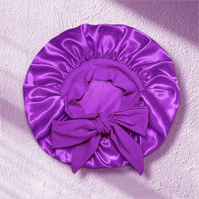 Load image into Gallery viewer, Purple Satin Hair Bonnet with Tie Straps (Kids / Children&#39;s size 3-7 years) ( Satin Night sleep cap)
