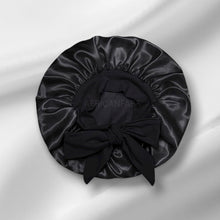 Load image into Gallery viewer, Black Satin Hair Bonnet with Tie Straps (Kids / Children&#39;s size 3-7 years) ( Satin Night sleep cap)
