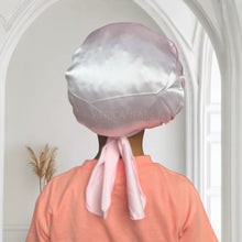 Load image into Gallery viewer, Pink Satin Hair Bonnet with Tie Straps (Kids / Children&#39;s size 3-7 years) ( Satin Night sleep cap)
