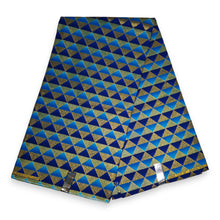 Lade das Bild in den Galerie-Viewer, 6 Yards - Afrikanischer Druckstoff - Exklusive verzierte Glitzereffekte, 100 % Baumwolle - KT-3073 Goldblau
