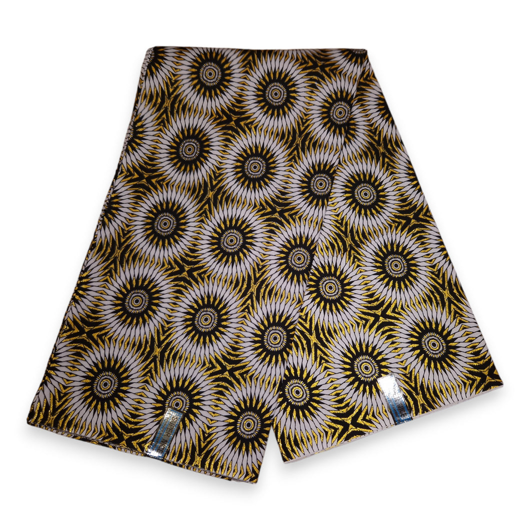 6 Yards - Afrikanischer Druckstoff - Exklusive verzierte Glitzereffekte, 100 % Baumwolle - KT-3075 Goldweiß