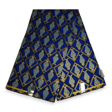 Lade das Bild in den Galerie-Viewer, 6 Yards - Afrikanischer Druckstoff - Exklusive verzierte Glitzereffekte, 100 % Baumwolle - KT-3077 Goldblau
