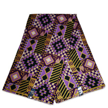 Charger l&#39;image dans la galerie, 6 Yards - Tissu imprimé africain - Effets pailletés embellis exclusifs 100% coton - KT-3086 Kente Gold Purple
