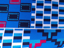 Charger l&#39;image dans la galerie, 6 Yards - Tissu imprimé africain - Effets pailletés embellis exclusifs 100% coton - KT-3103 Kente Blue Red
