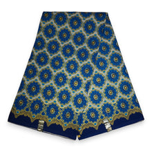 Lade das Bild in den Galerie-Viewer, 6 Yards - Afrikanischer Druckstoff - Exklusive verzierte Glitzereffekte, 100 % Baumwolle - KT-3105 Goldblau
