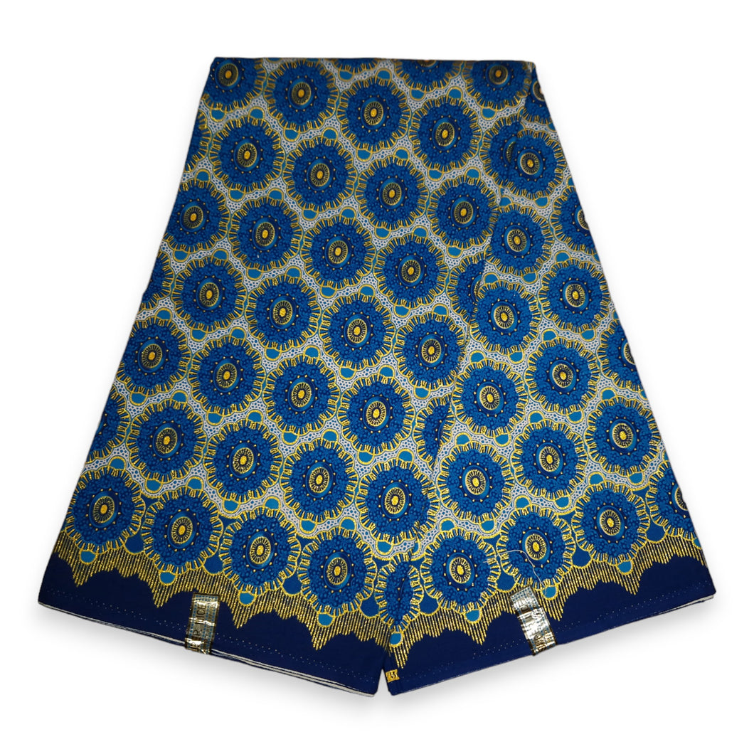 6 Yards - Tissu imprimé africain - Effets pailletés embellis exclusifs 100% coton - KT-3105 Bleu Or