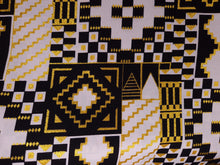 Charger l&#39;image dans la galerie, 6 Yards - Tissu imprimé africain - Effets pailletés embellis exclusifs 100% coton - KT-3130 Kente Gold Black White
