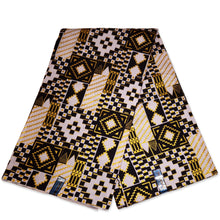 Load image into Gallery viewer, 6 Yards - African print fabric - Exclusive Embellished Glitter effects 100% cotton - KT-3130 Kente Gold Black White
