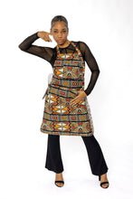 Load image into Gallery viewer, African print Apron - Red Orange Bogolan Symbols
