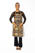Load image into Gallery viewer, African print Apron - Red Orange Bogolan Symbols
