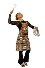 Load image into Gallery viewer, African print Apron - Red Orange Bogolan Symbols
