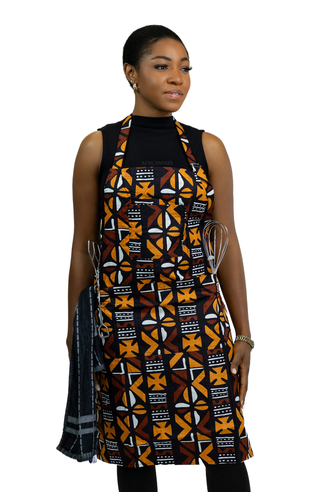 African print Apron - Brown Cross Bogolan