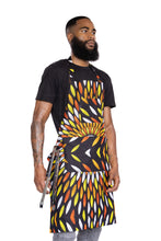 Load image into Gallery viewer, African print Apron - Black / Yellow sunburst
