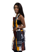 Load image into Gallery viewer, African print Apron - Dark Brown / Yellow Bogolan Symbols
