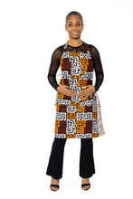 Load image into Gallery viewer, African print Apron - Brown Yellow Kuba Blocks Congo
