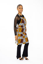 Load image into Gallery viewer, African print Apron - Brown Yellow Kuba Blocks Congo
