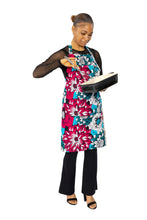 Load image into Gallery viewer, African print Apron - Pink Teal Flowers
