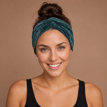 Load image into Gallery viewer, Flexible Metal Wire Headband - Green Corduroy Fabric

