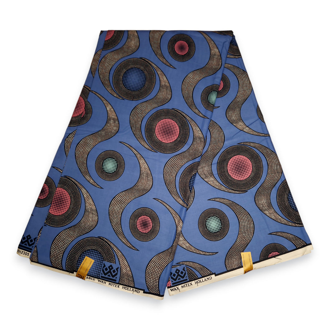 6 Yards - African Wax print fabric - Blue