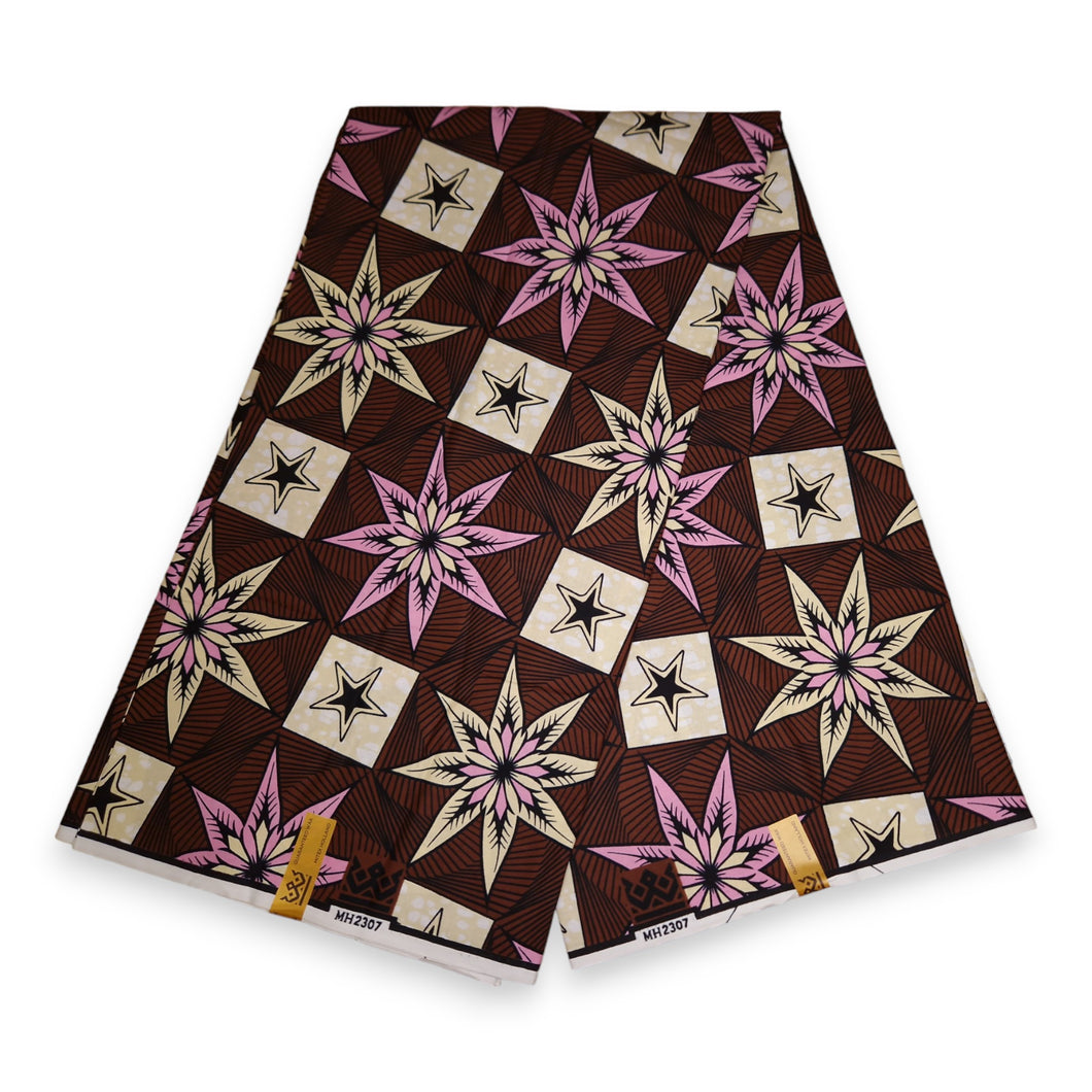 6 Yards - African Wax print fabric - Brown Starflower