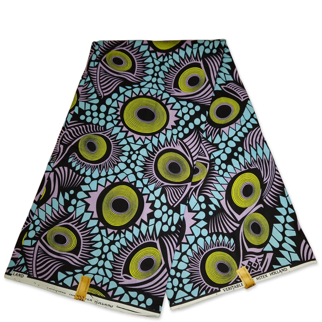 6 Yards - African Wax print fabric - Turquoise / lemon form