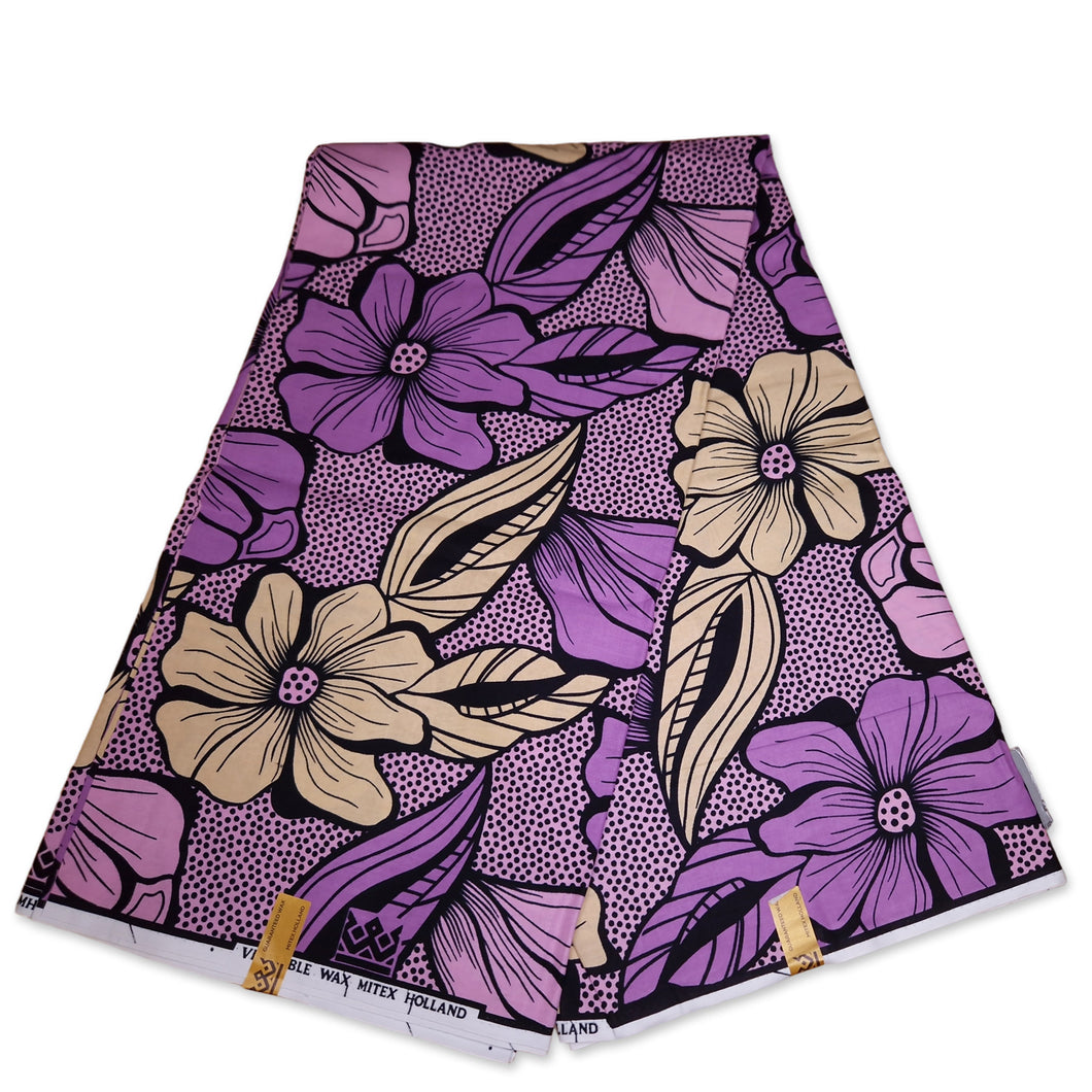 6 Yards - African Wax print fabric - Purple Big flower