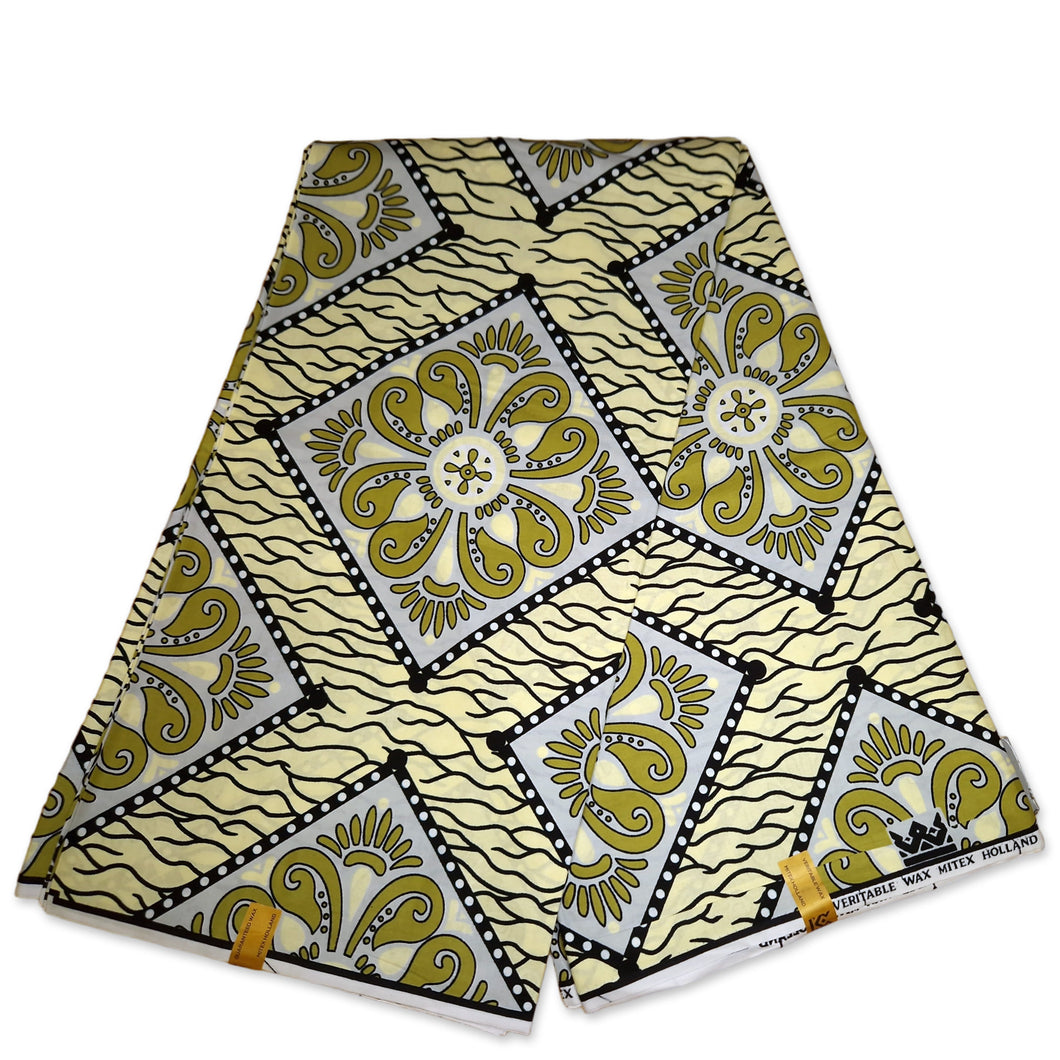 6 Yards - African Wax print fabric - Olive green Royal