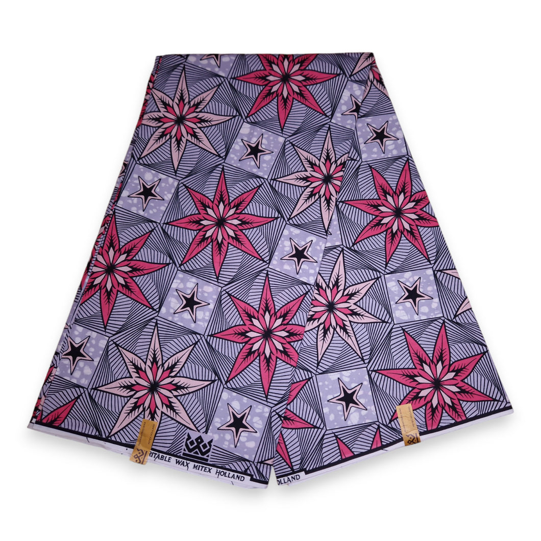 6 Yards - African Wax print fabric - Grey Starflower