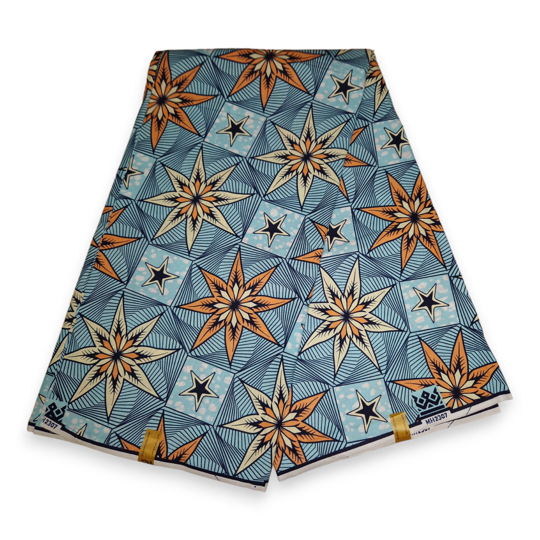 6 Yards - African Wax print fabric - Blue Starflower
